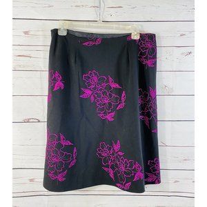 Tailor B Moss Skirt Womans Sz 10 Black Hot Pink Embroidered Flowers Lined